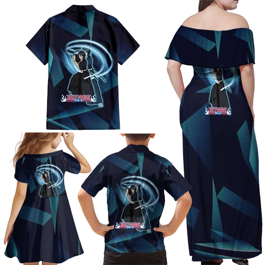 Kuchiki Rukia Bleach Family Matching Off Shoulder Maxi Dress and Hawaiian Shirt Frost Aura Anime Energy Style