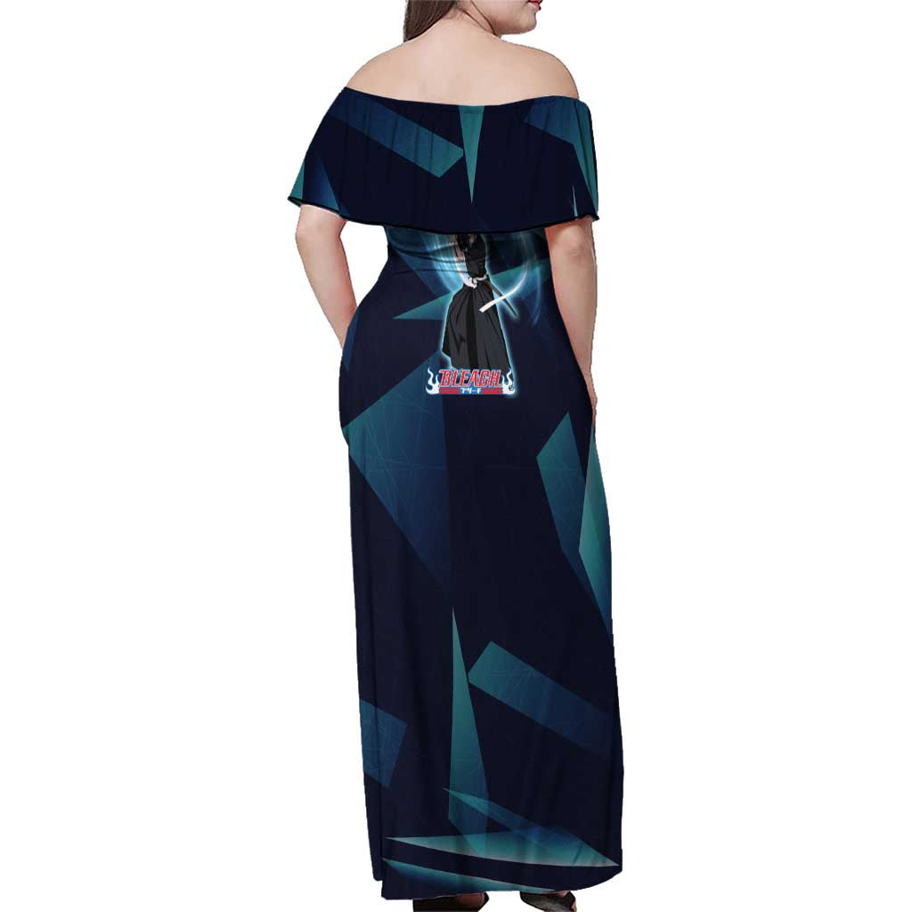 Kuchiki Rukia Bleach Family Matching Off Shoulder Maxi Dress and Hawaiian Shirt Frost Aura Anime Energy Style
