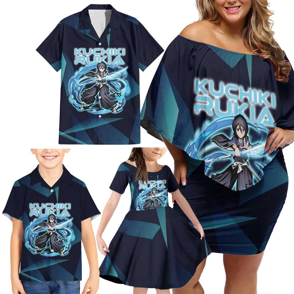 Kuchiki Rukia Bleach Family Matching Off Shoulder Short Dress and Hawaiian Shirt Frost Aura Anime Energy Style