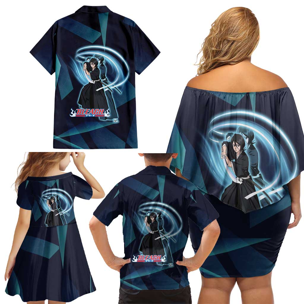 Kuchiki Rukia Bleach Family Matching Off Shoulder Short Dress and Hawaiian Shirt Frost Aura Anime Energy Style