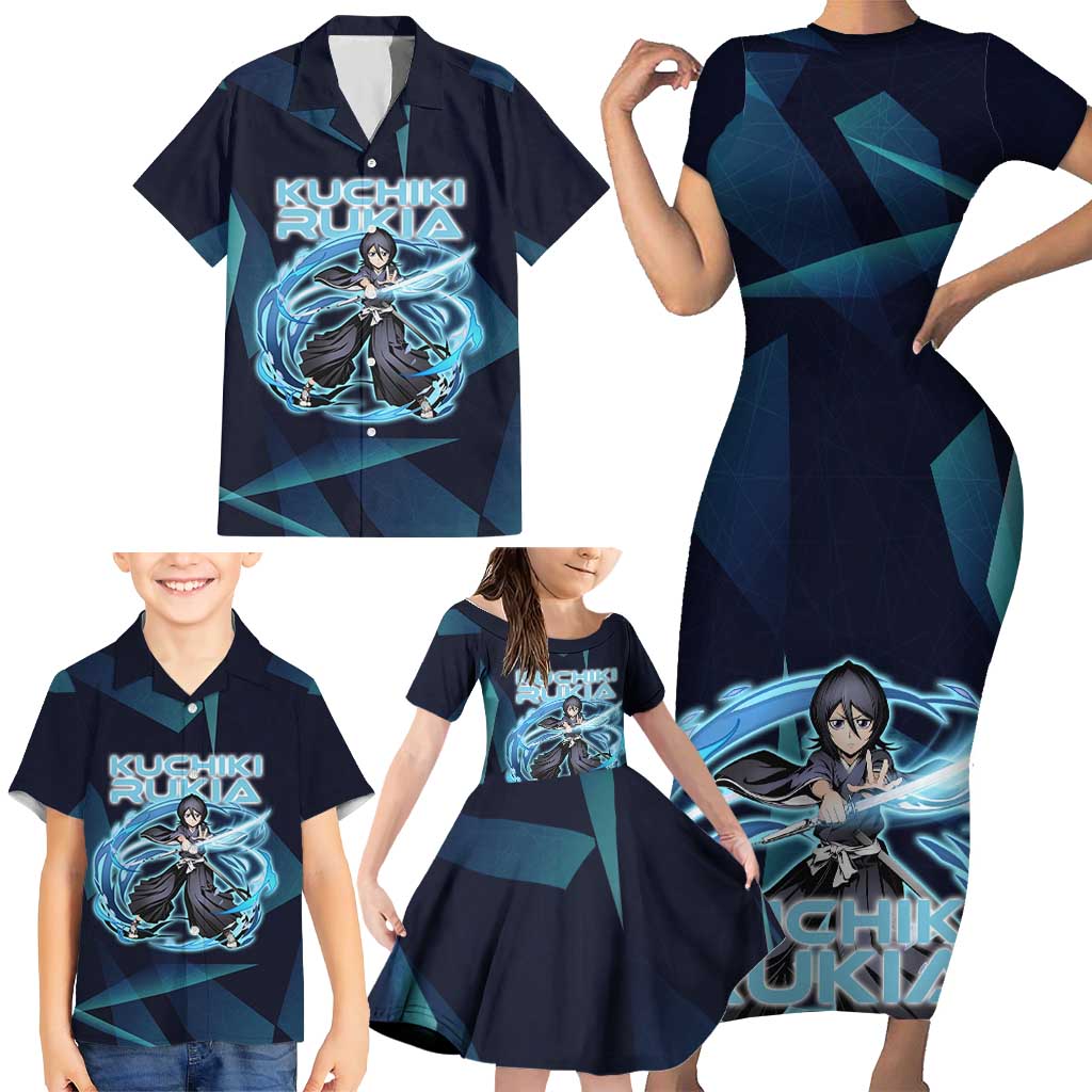 Kuchiki Rukia Bleach Family Matching Short Sleeve Bodycon Dress and Hawaiian Shirt Frost Aura Anime Energy Style
