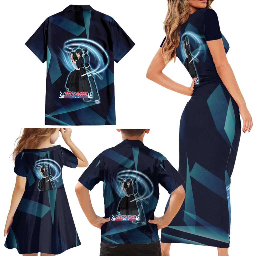 Kuchiki Rukia Bleach Family Matching Short Sleeve Bodycon Dress and Hawaiian Shirt Frost Aura Anime Energy Style