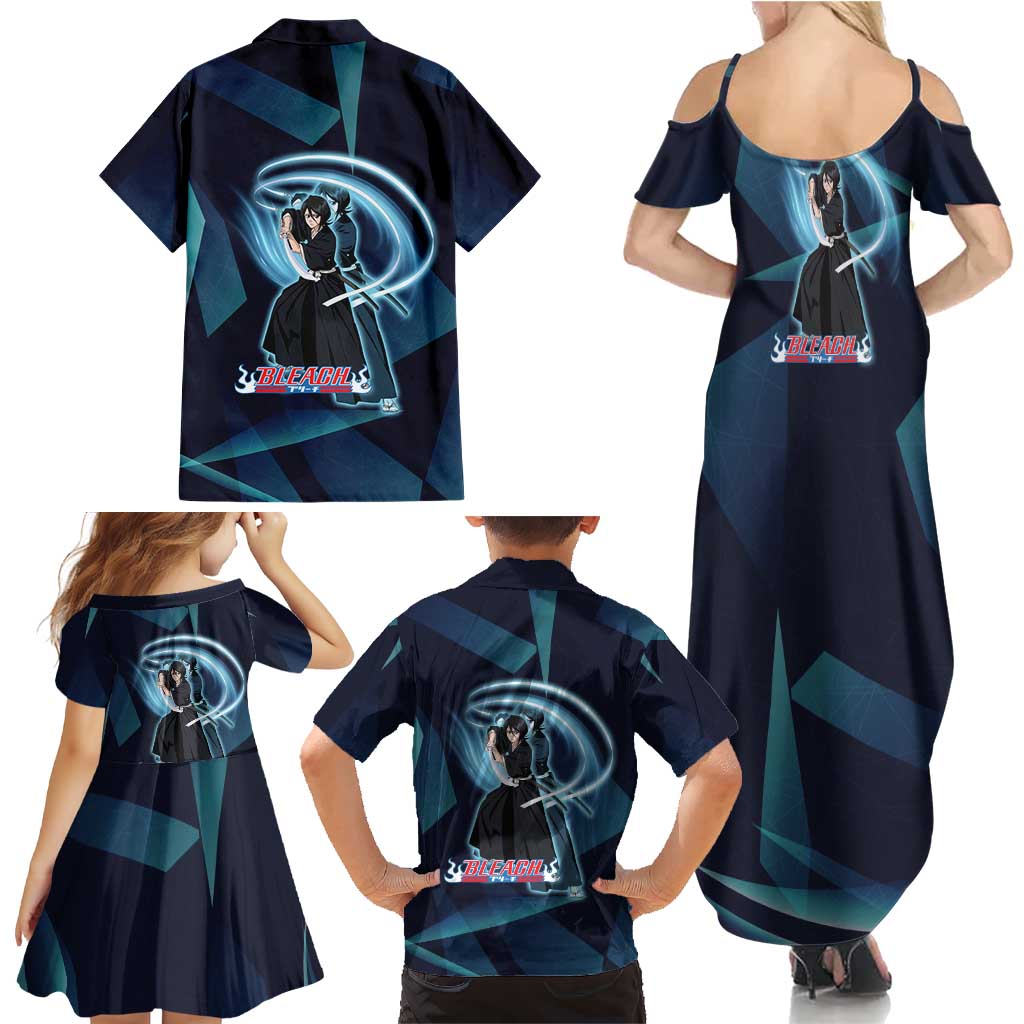 Kuchiki Rukia Bleach Family Matching Summer Maxi Dress and Hawaiian Shirt Frost Aura Anime Energy Style