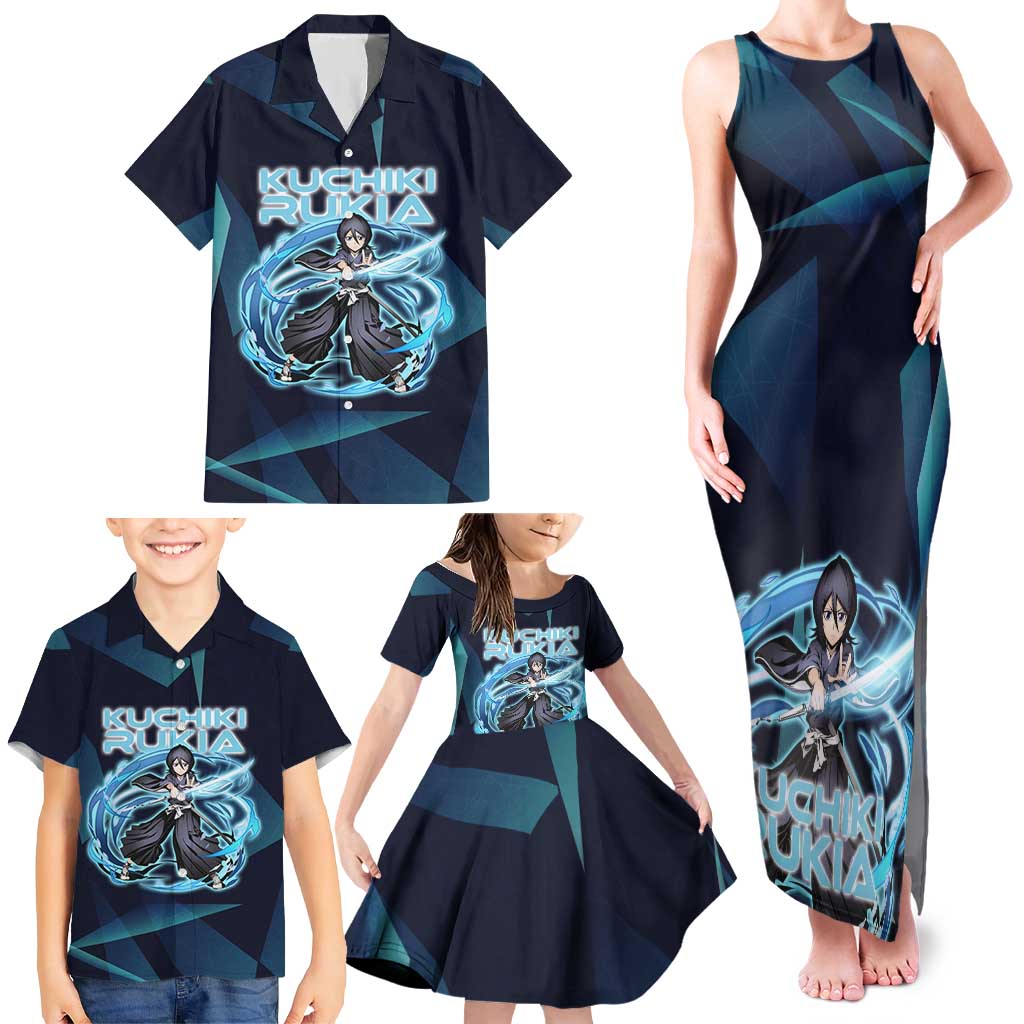 Kuchiki Rukia Bleach Family Matching Tank Maxi Dress and Hawaiian Shirt Frost Aura Anime Energy Style
