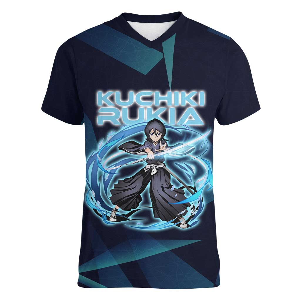 Kuchiki Rukia Bleach Women V-Neck T-Shirt Frost Aura Anime Energy Style