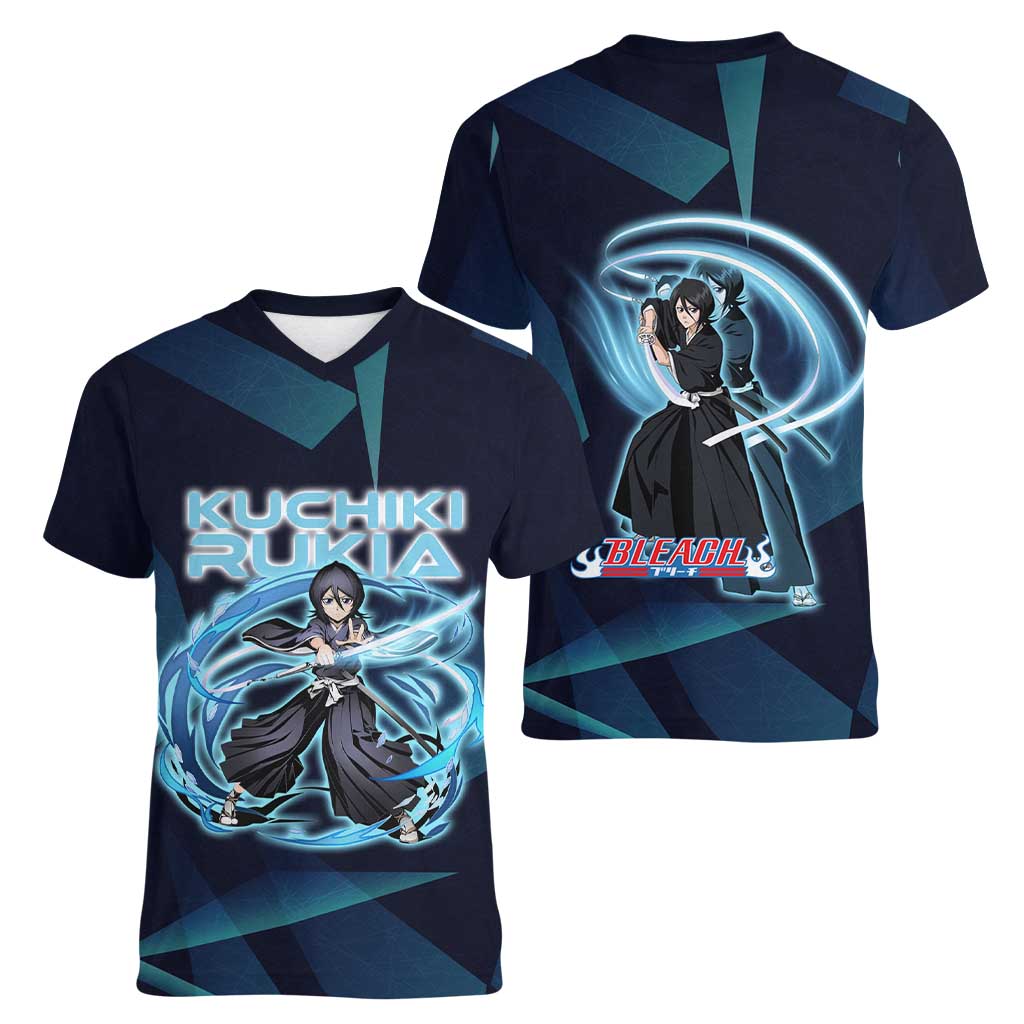Kuchiki Rukia Bleach Women V-Neck T-Shirt Frost Aura Anime Energy Style