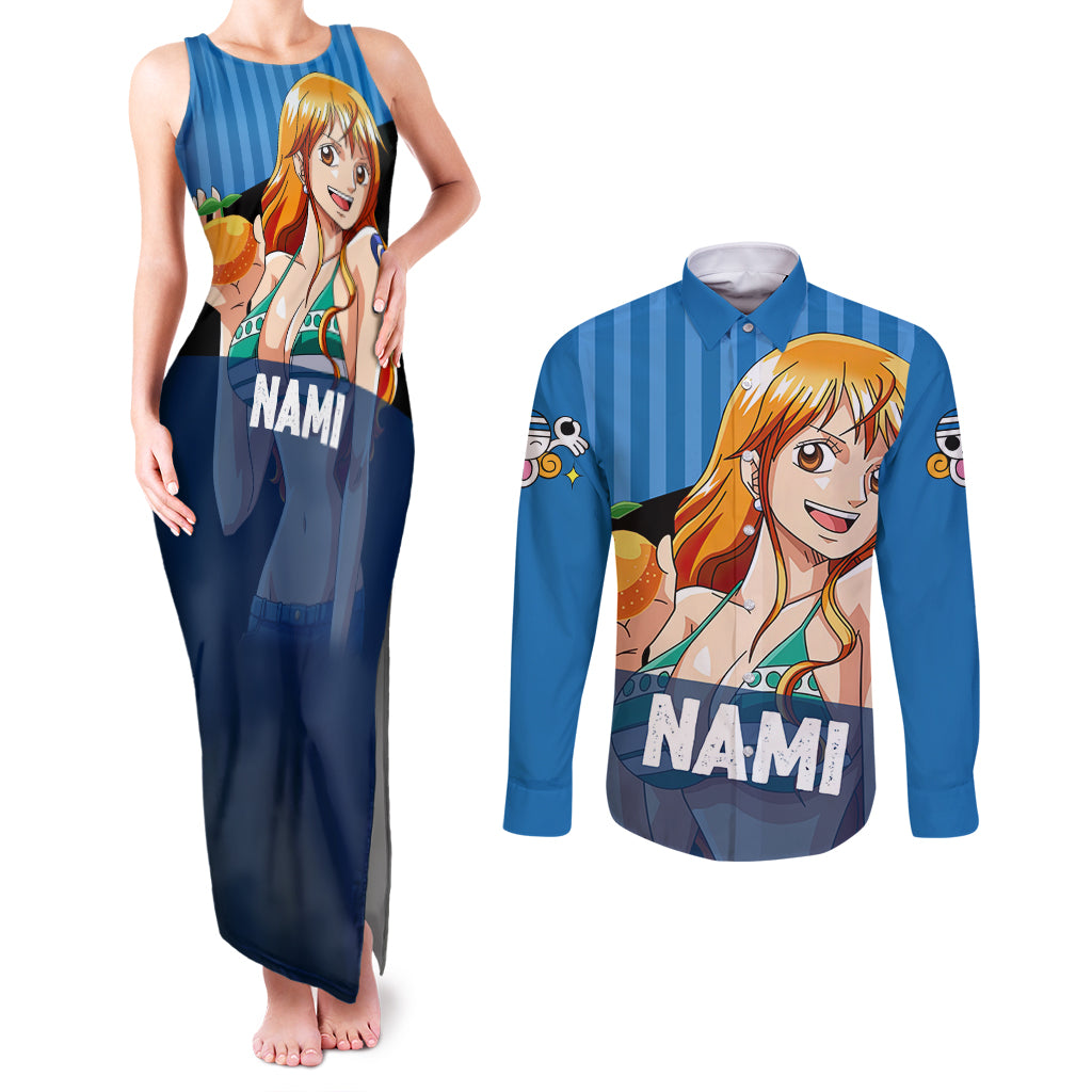 Nami - Cat Burglar Anime Couples Matching Tank Maxi Dress and Long Sleeve Button Shirt