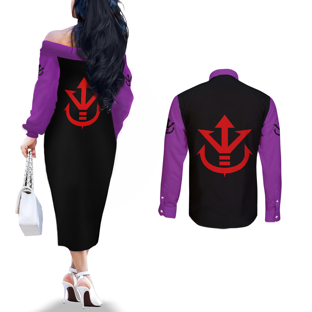 Vegeta Ultra Ego - Anime Manga Couples Matching Off The Shoulder Long Sleeve Dress and Long Sleeve Button Shirt