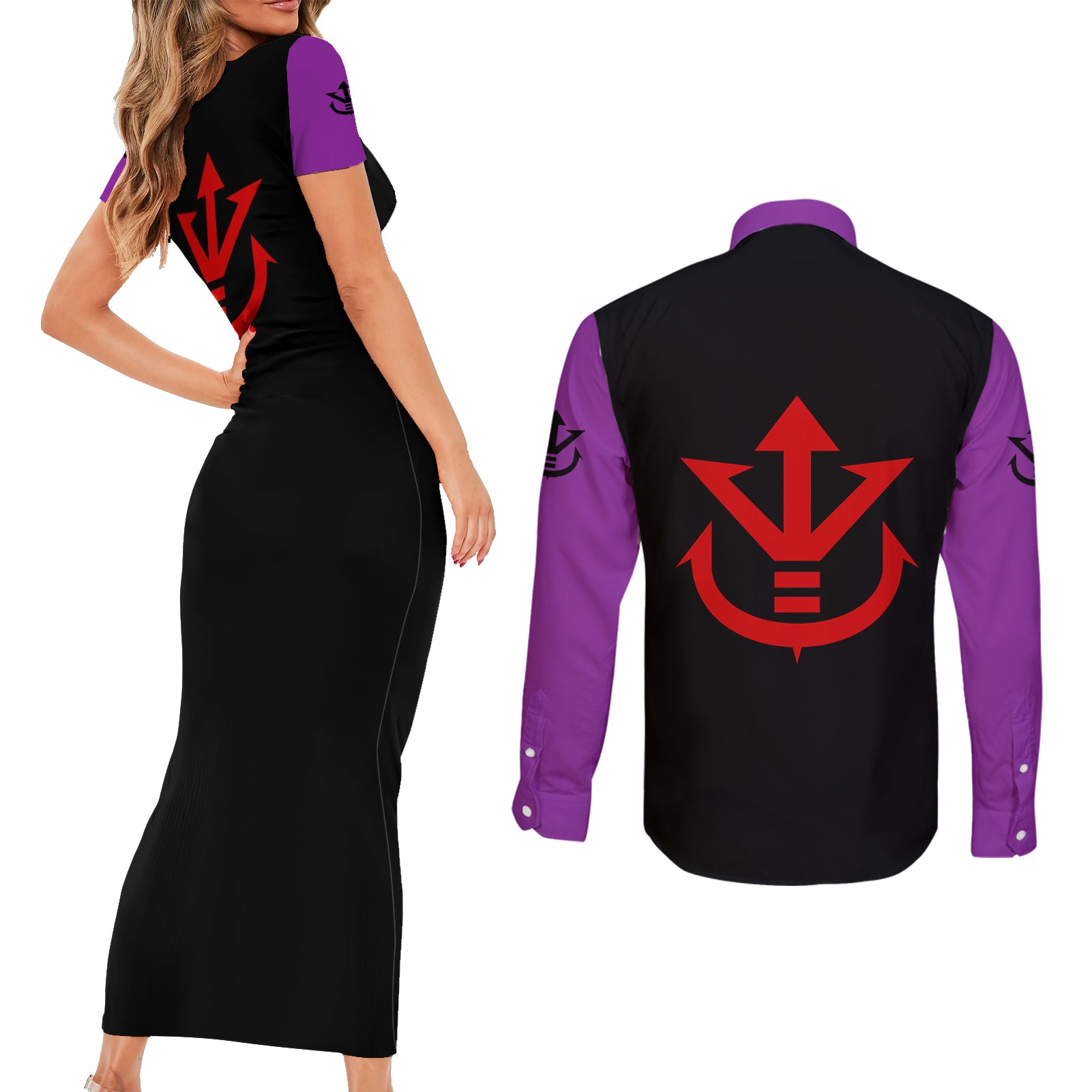Vegeta Ultra Ego - Anime Manga Couples Matching Short Sleeve Bodycon Dress and Long Sleeve Button Shirt