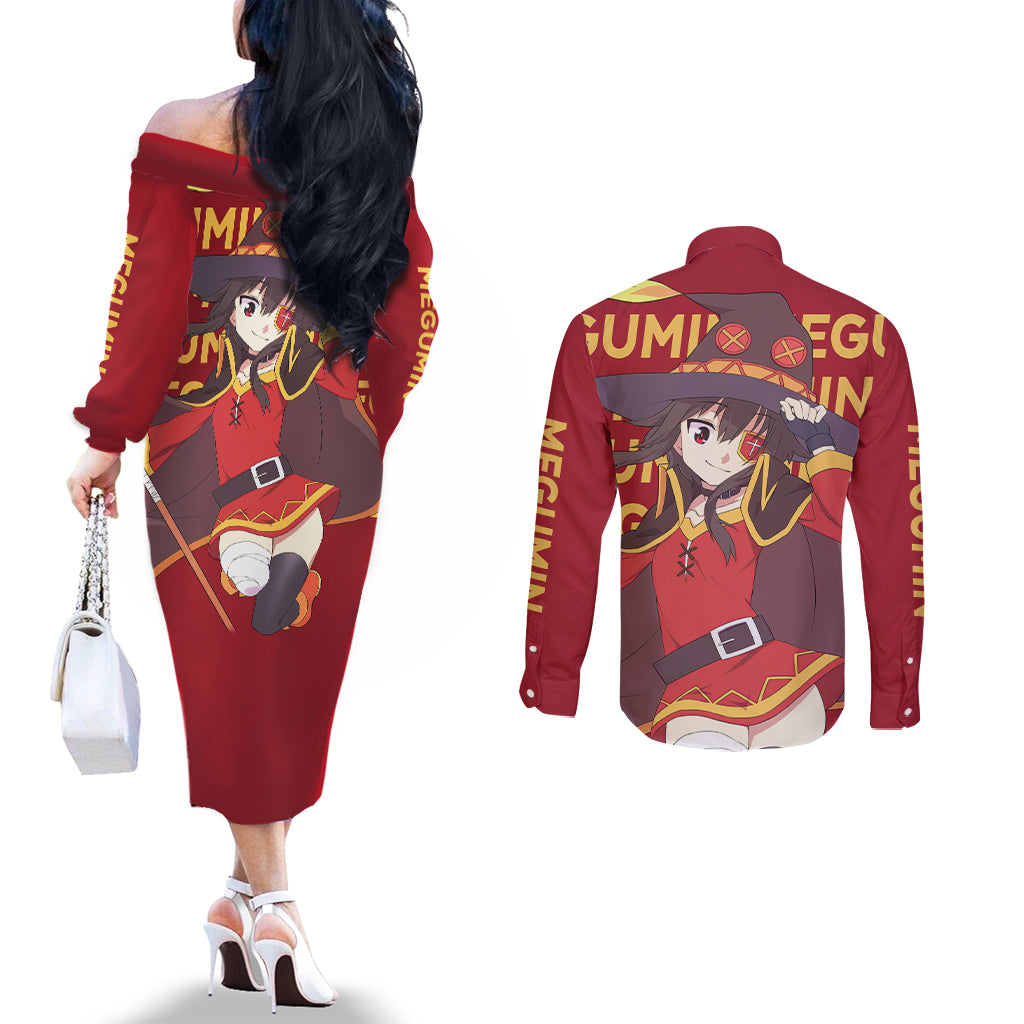 Megumin Couples Matching Off The Shoulder Long Sleeve Dress and Long Sleeve Button Shirt