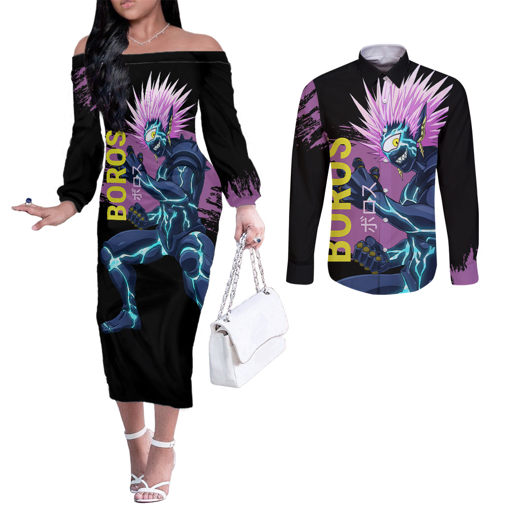 Boros - One Puch Man Couples Matching Off The Shoulder Long Sleeve Dress and Long Sleeve Button Shirt