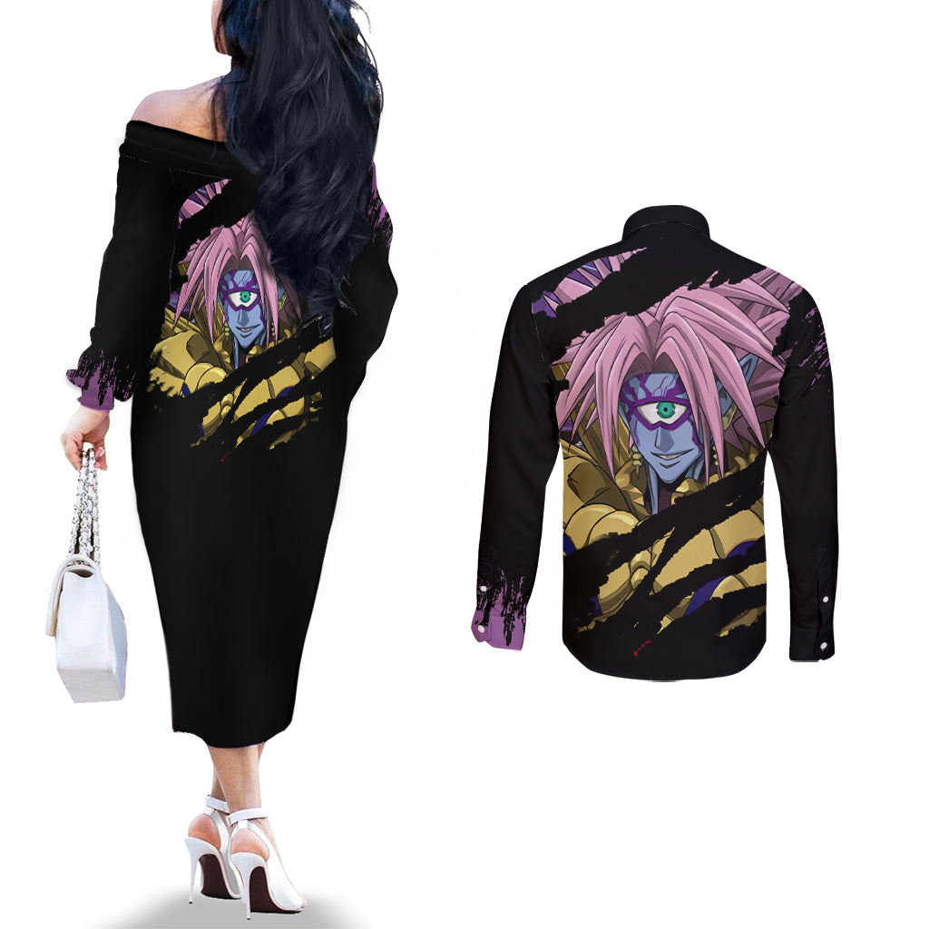 Boros - One Puch Man Couples Matching Off The Shoulder Long Sleeve Dress and Long Sleeve Button Shirt