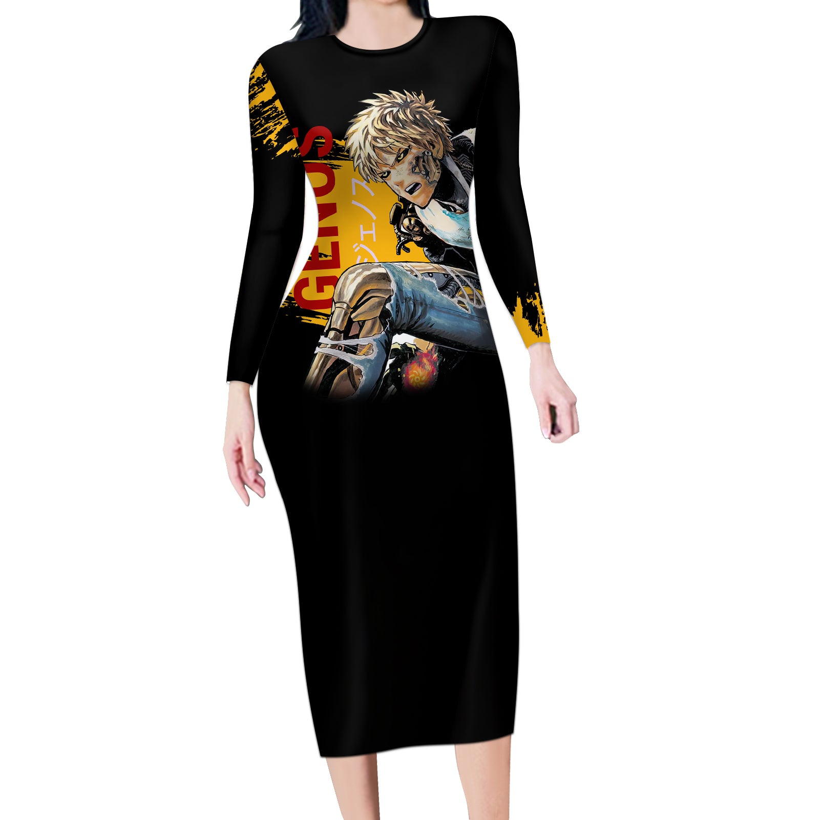 Genos - One Puch Man Long Sleeve Bodycon Dress