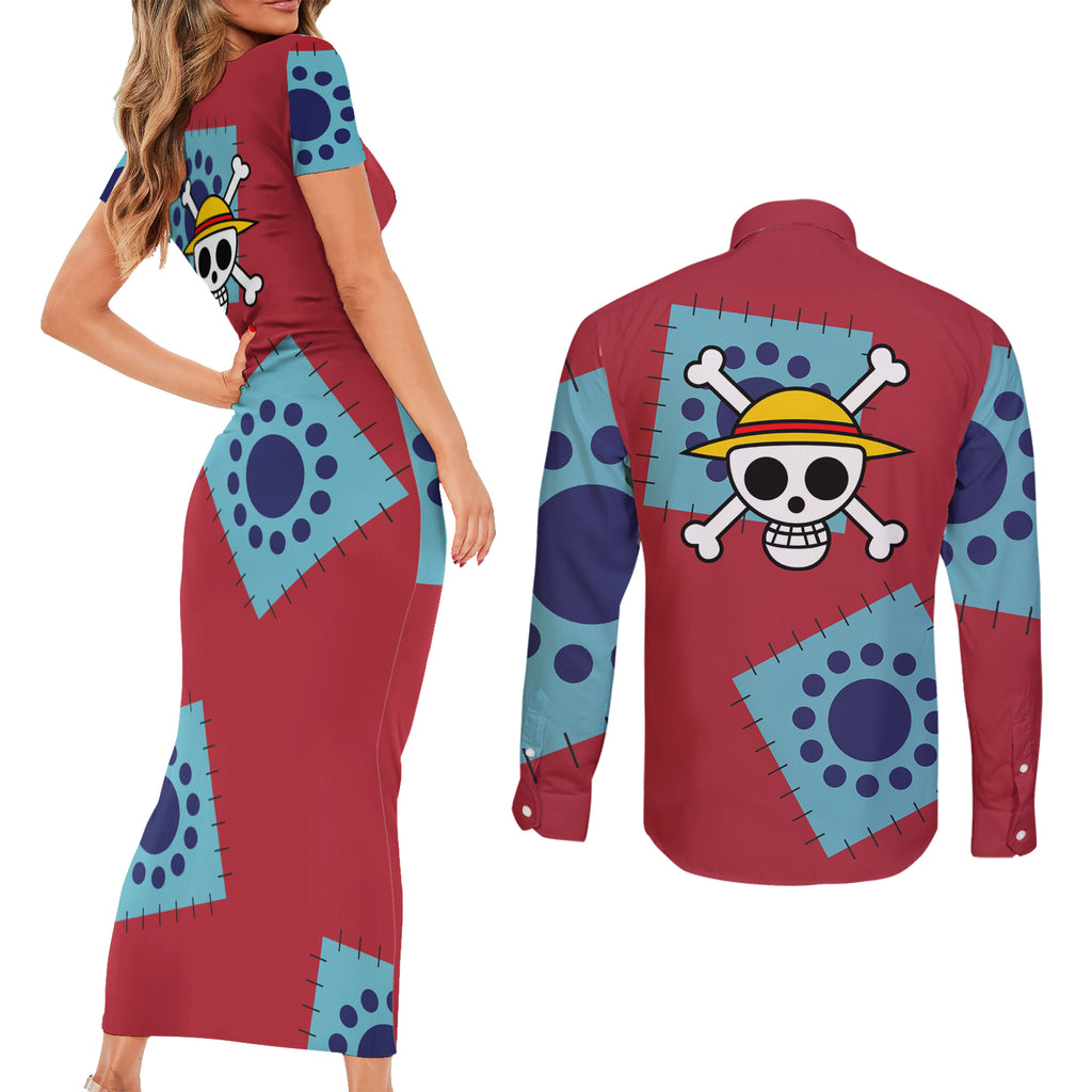 Luffy Wano Arc Couples Matching Short Sleeve Bodycon Dress and Long Sleeve Button Shirt