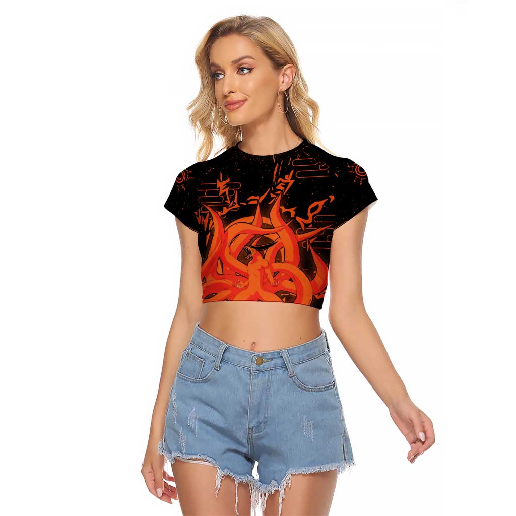 Nine Tailed Beasts Kurama - Naruto Raglan Cropped T Shirt Anime Style