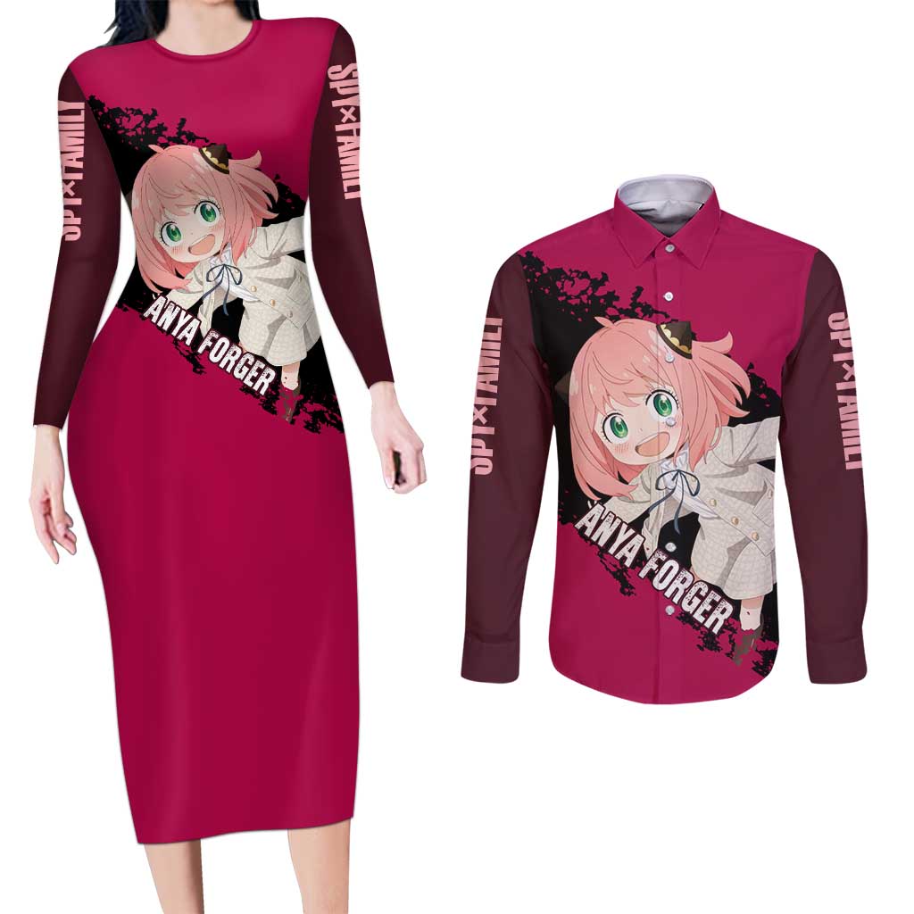 Anya - Spy X Family Couples Matching Long Sleeve Bodycon Dress and Long Sleeve Button Shirt Anime Style