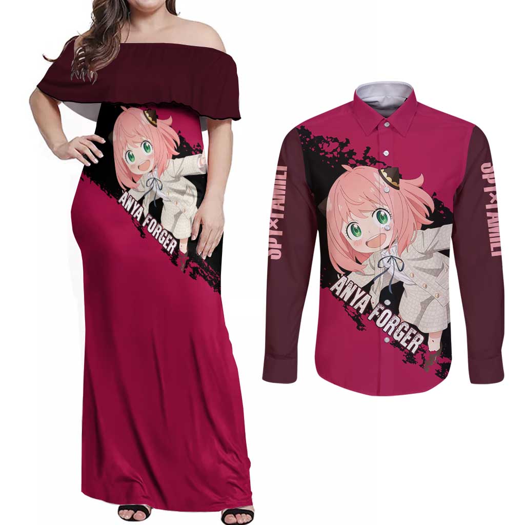 Anya - Spy X Family Couples Matching Off Shoulder Maxi Dress and Long Sleeve Button Shirt Anime Style