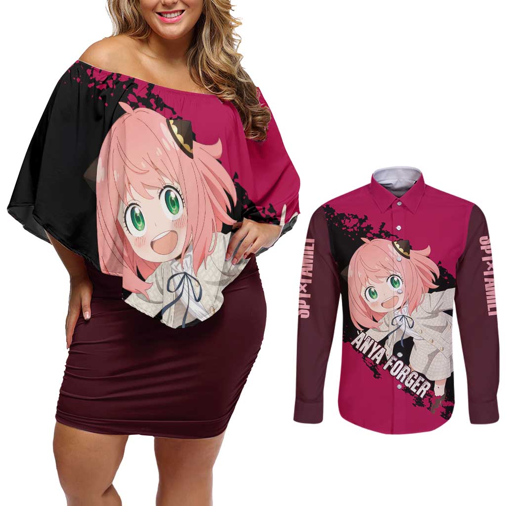 Anya - Spy X Family Couples Matching Off Shoulder Short Dress and Long Sleeve Button Shirt Anime Style