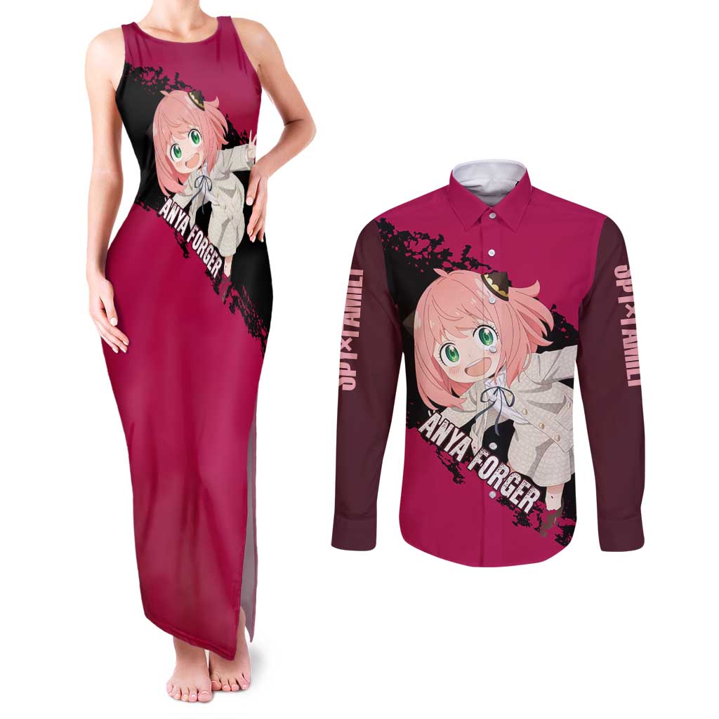 Anya - Spy X Family Couples Matching Tank Maxi Dress and Long Sleeve Button Shirt Anime Style