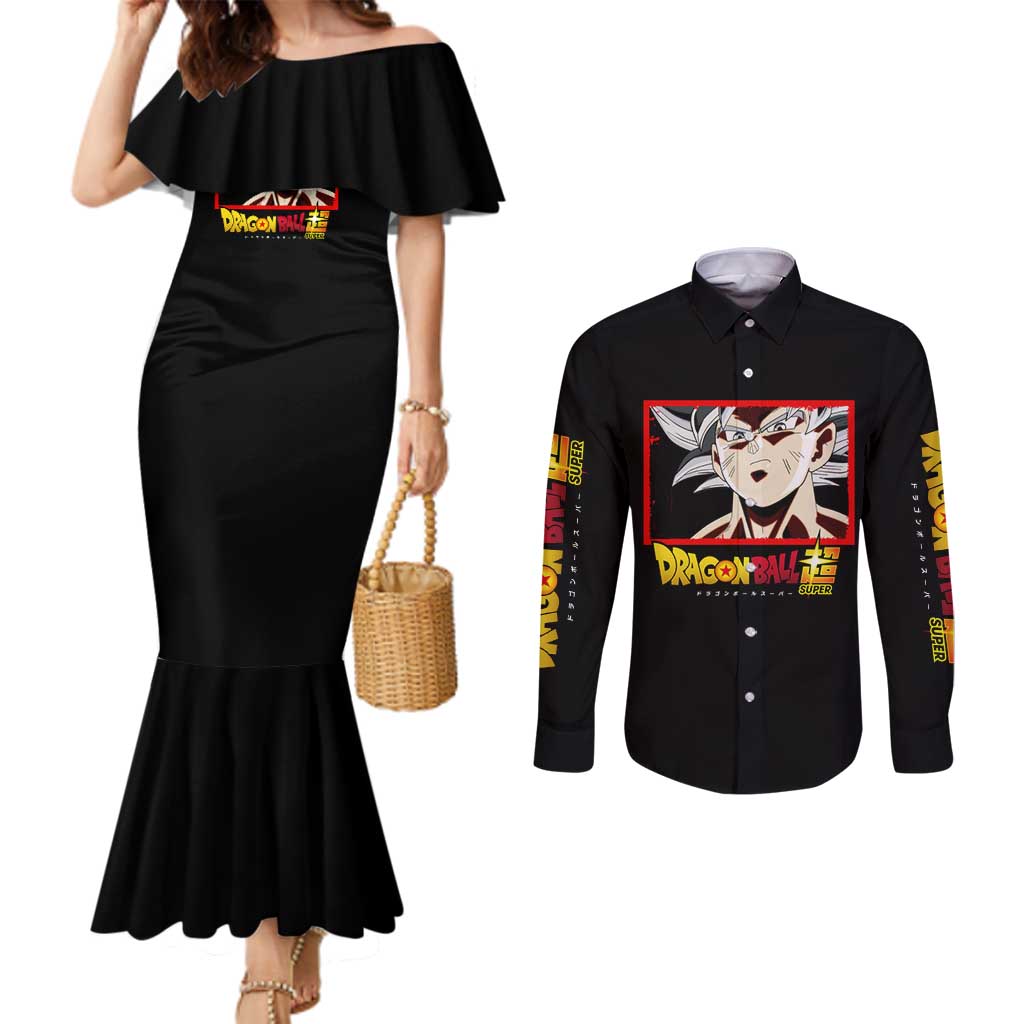 Goku Ultra Instinct - Dragon Ball Couples Matching Mermaid Dress and Long Sleeve Button Shirt Anime Style