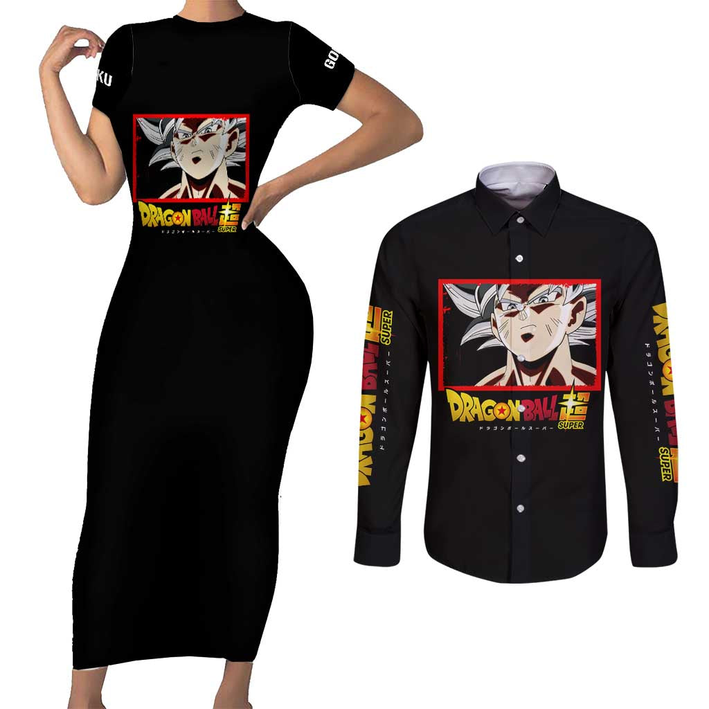 Goku Ultra Instinct - Dragon Ball Couples Matching Short Sleeve Bodycon Dress and Long Sleeve Button Shirt Anime Style