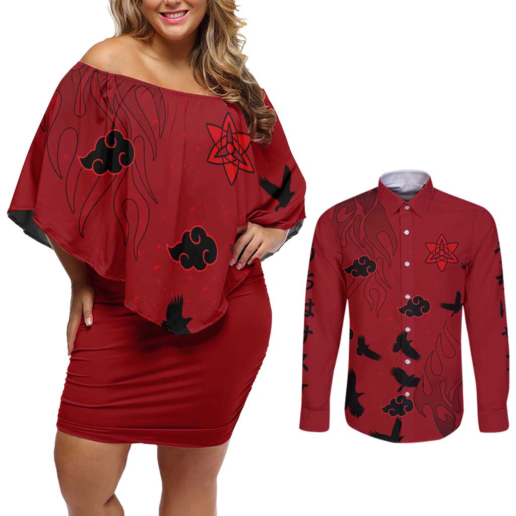 Uchiha Sasuke - Naruto Couples Matching Off Shoulder Short Dress and Long Sleeve Button Shirt Anime Style