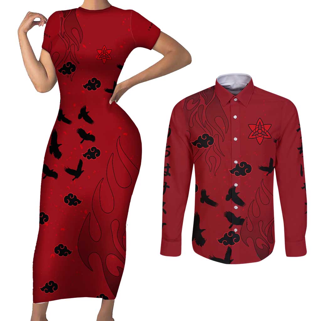 Uchiha Sasuke - Naruto Couples Matching Short Sleeve Bodycon Dress and Long Sleeve Button Shirt Anime Style