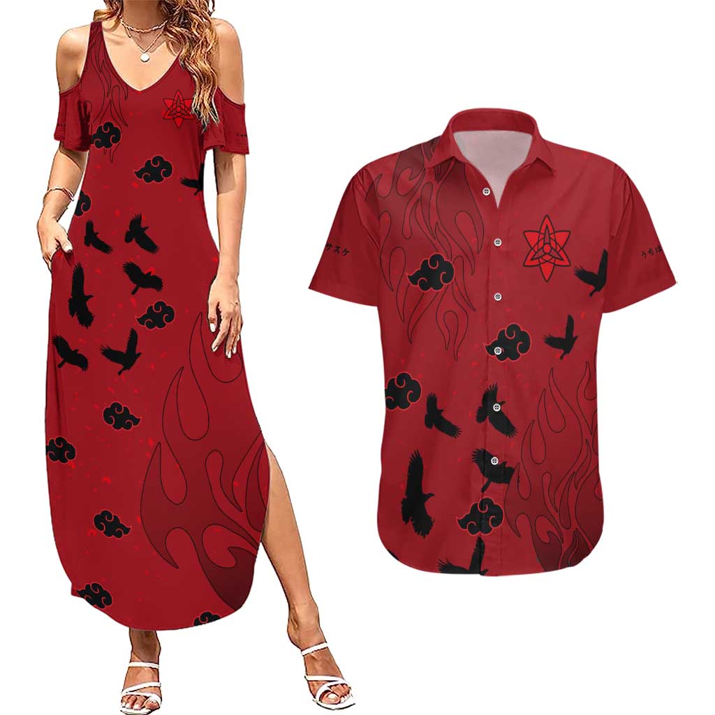Uchiha Sasuke - Naruto Couples Matching Summer Maxi Dress and Hawaiian Shirt Anime Style
