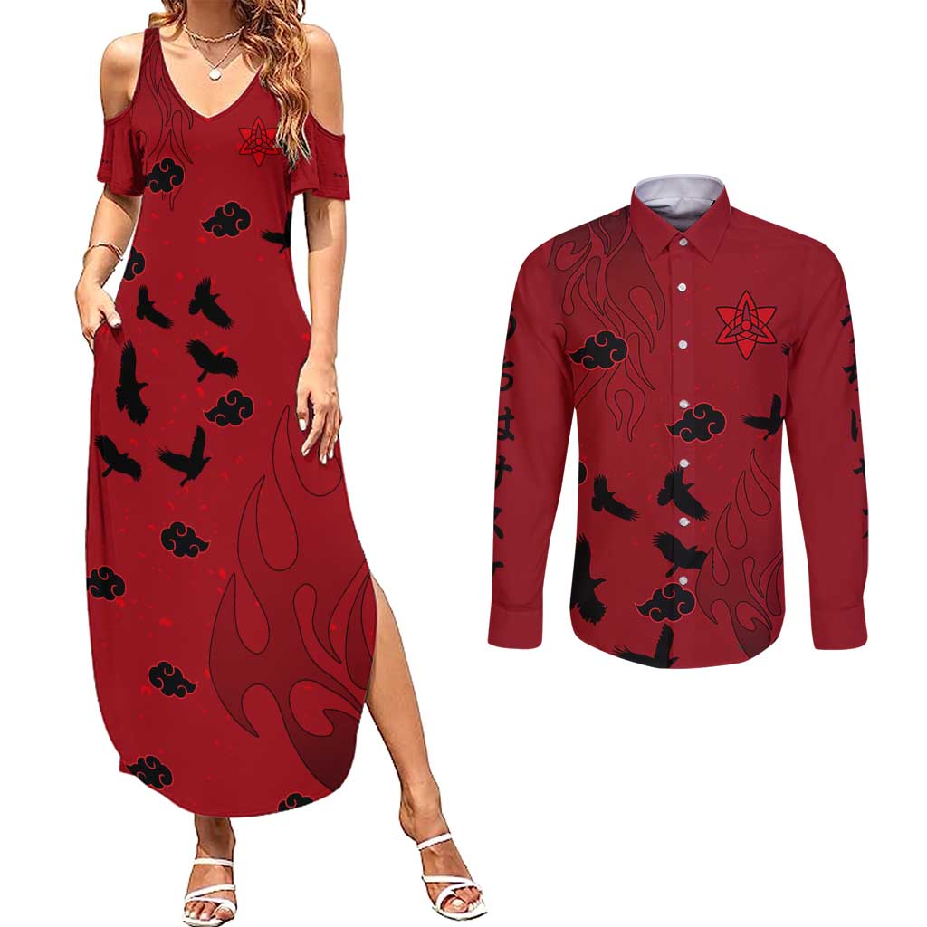 Uchiha Sasuke - Naruto Couples Matching Summer Maxi Dress and Long Sleeve Button Shirt Anime Style
