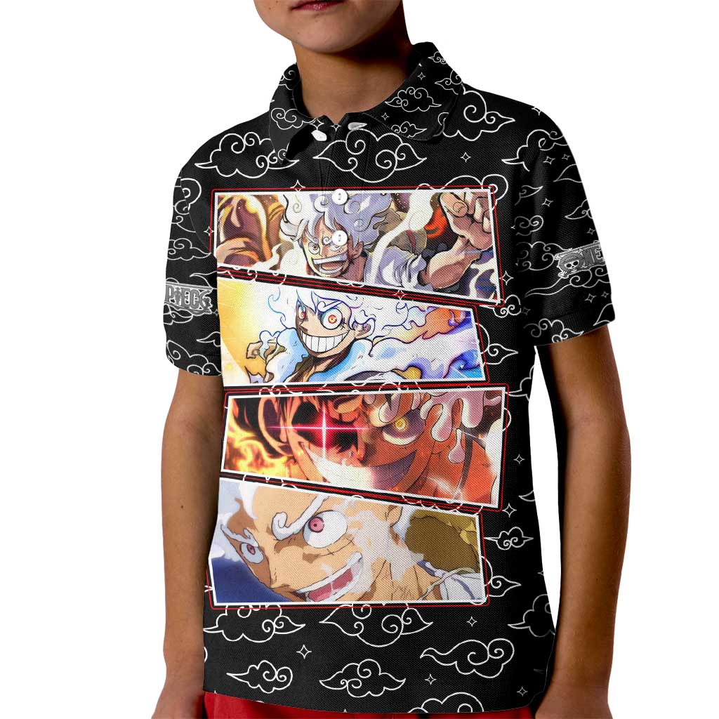 Luffy Gear 5th Nika White Hair - One Piece Kid Polo Shirt Anime Style