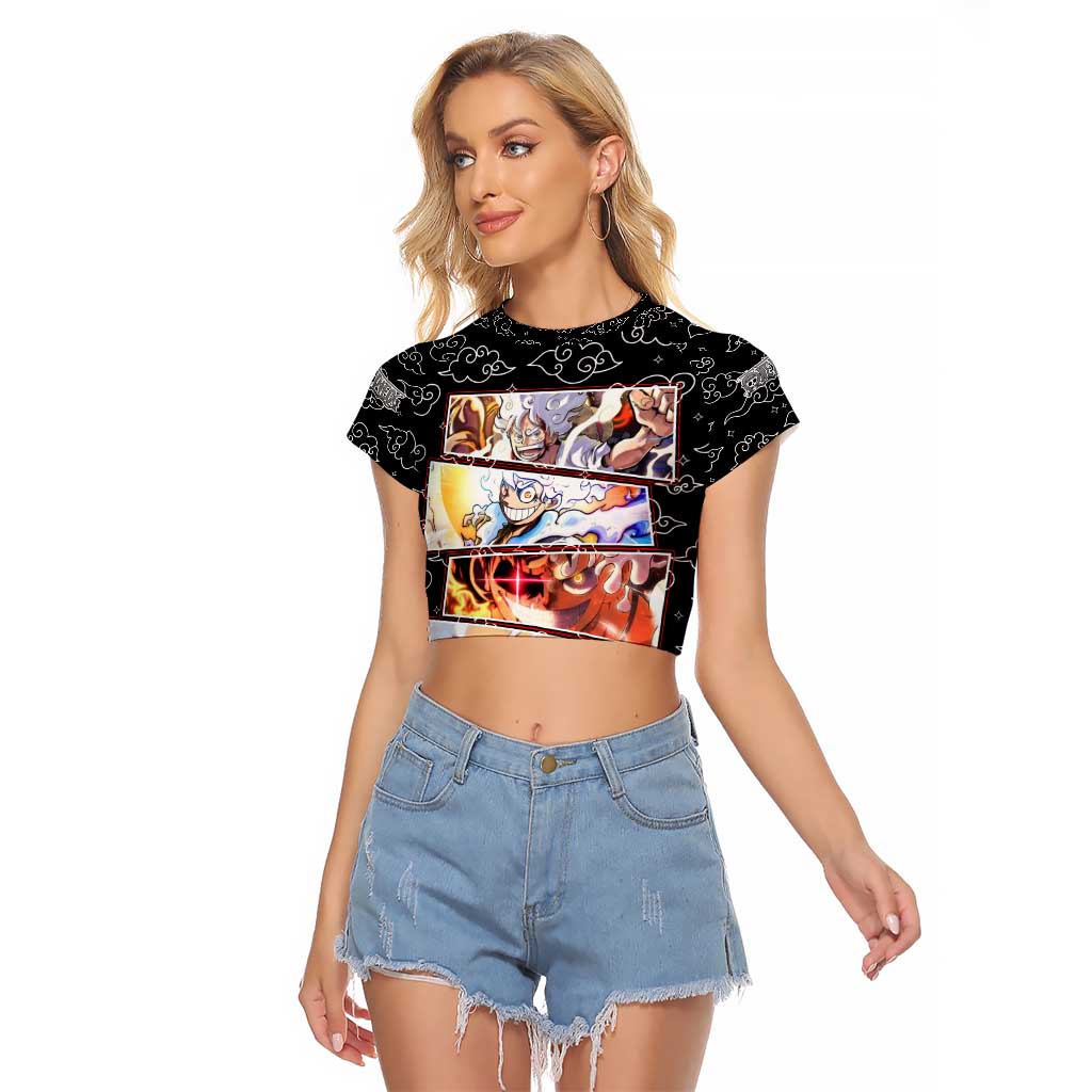Luffy Gear 5th Nika White Hair - One Piece Raglan Cropped T Shirt Anime Style