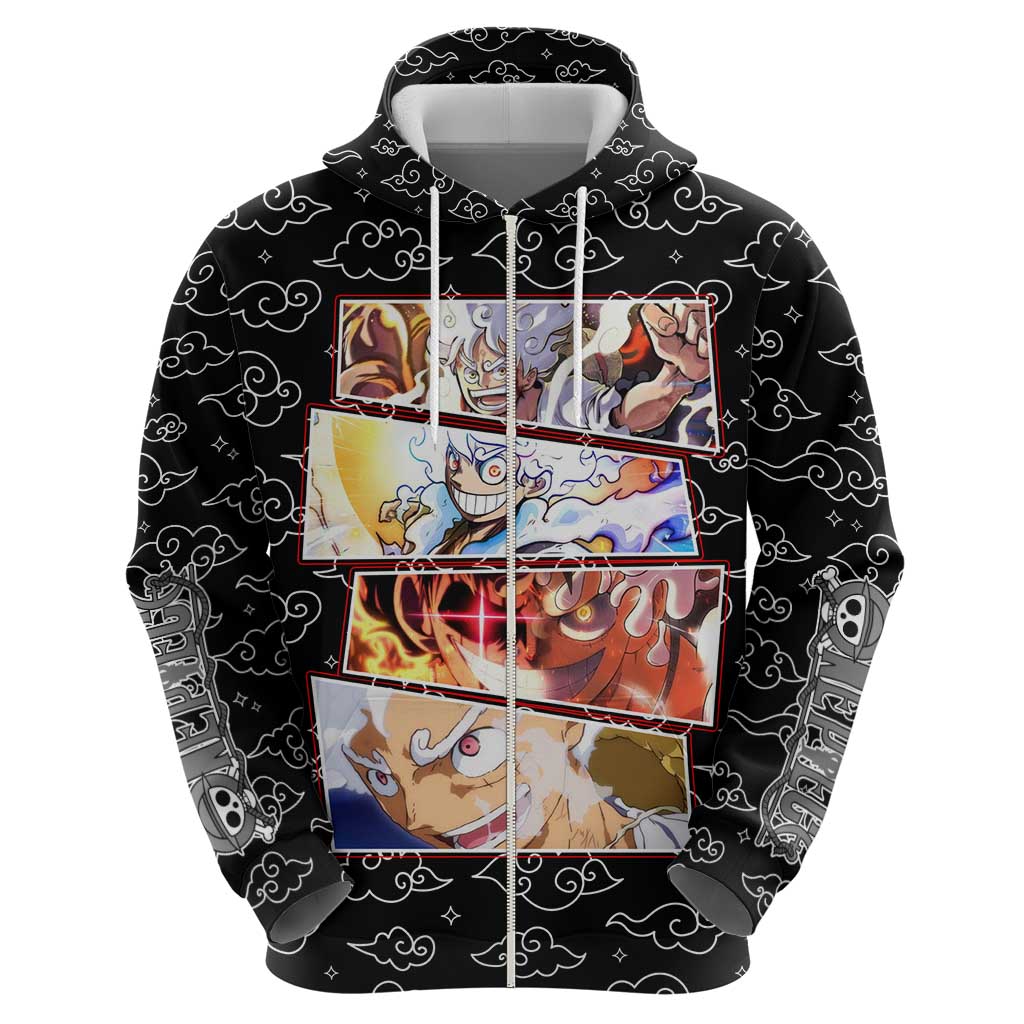 Luffy Gear 5th Nika White Hair - One Piece Zip Hoodie Anime Style