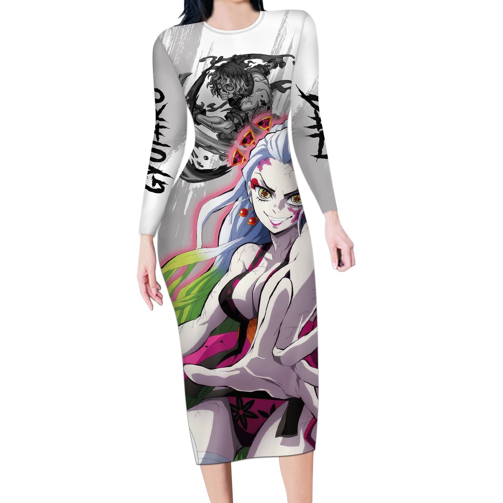 Gyutato and Daki Long Sleeve Bodycon Dress Demon Slayer