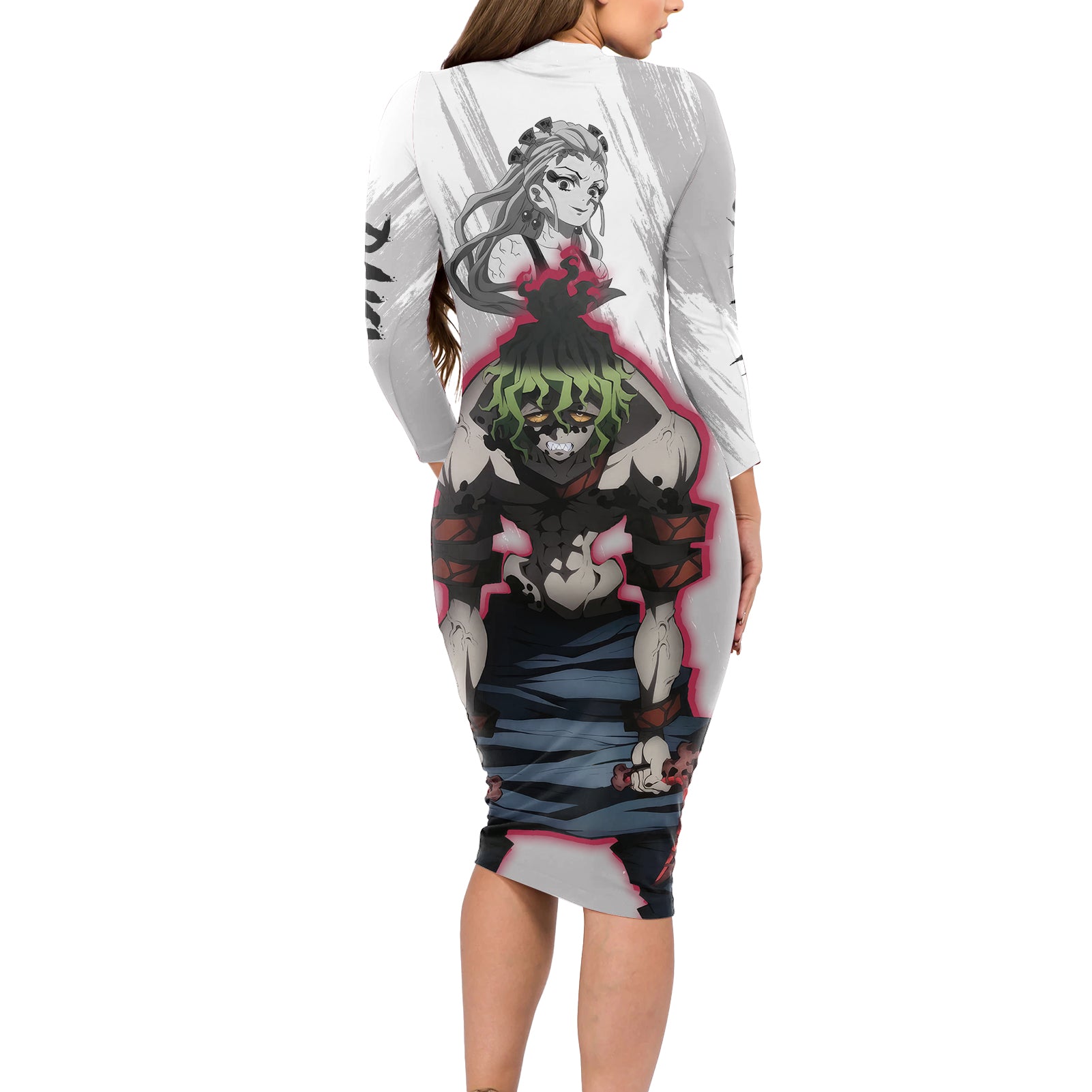 Gyutato and Daki Long Sleeve Bodycon Dress Demon Slayer