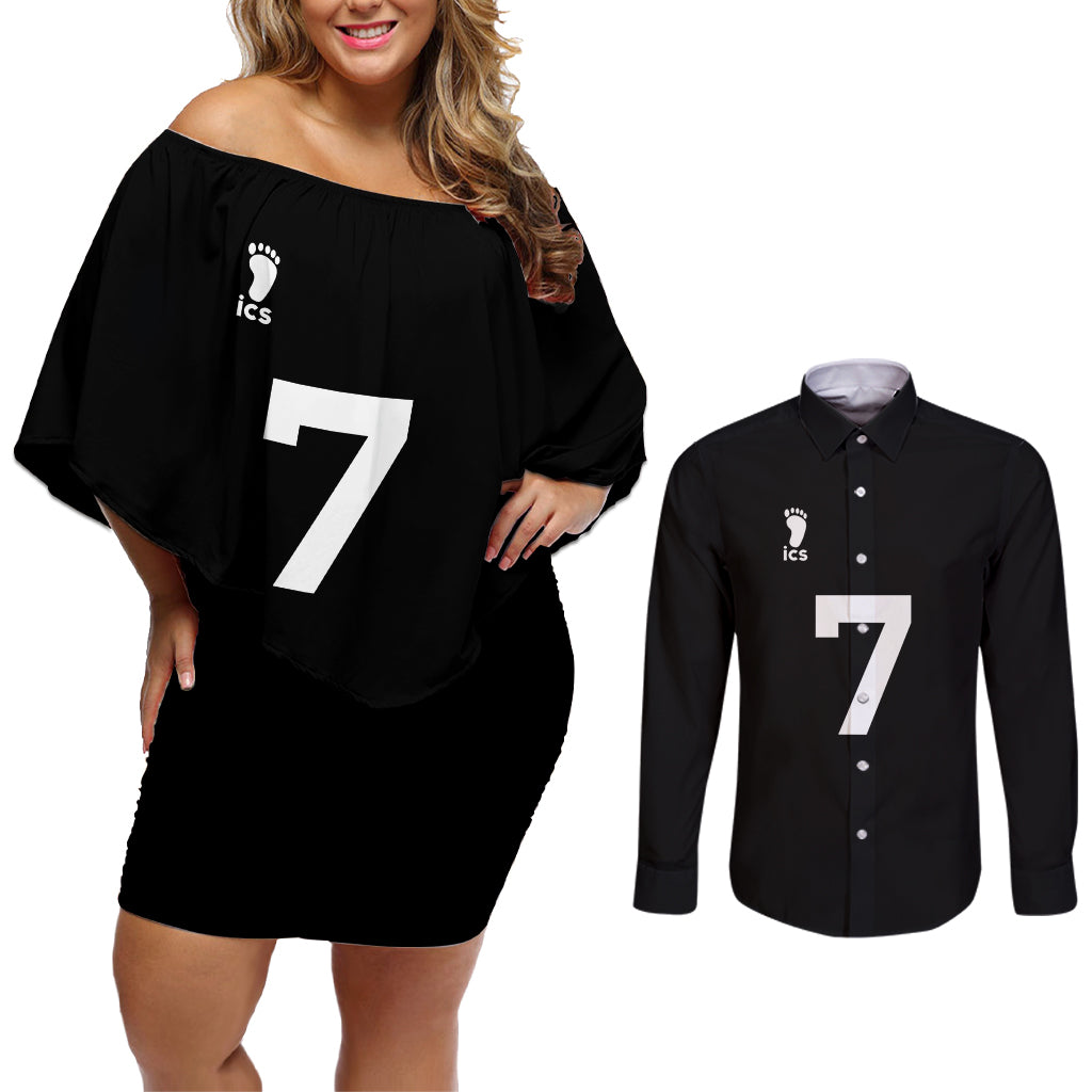Inarizaki Atsumu Miya Couples Matching Off Shoulder Short Dress and Long Sleeve Button Shirt Number 7 Anime