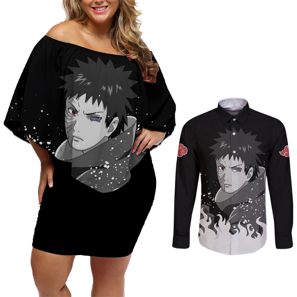 Obito Uchiha Couples Matching Off Shoulder Short Dress and Long Sleeve Button Shirt Naruto