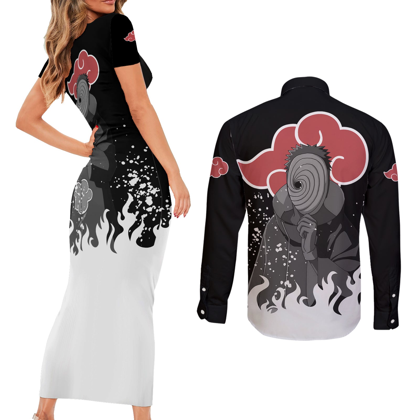 Obito Uchiha Couples Matching Short Sleeve Bodycon Dress and Long Sleeve Button Shirt Naruto