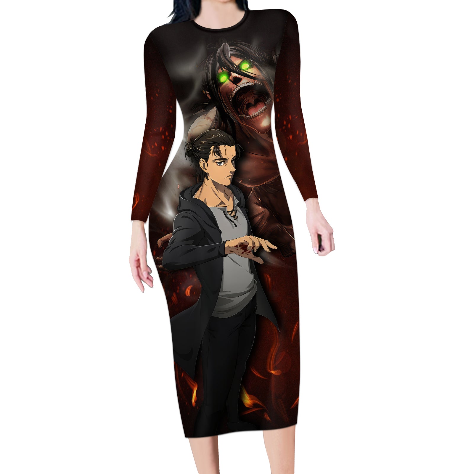 Eren Yeager - AOT Final Season Anime Long Sleeve Bodycon Dress Attack On Titan