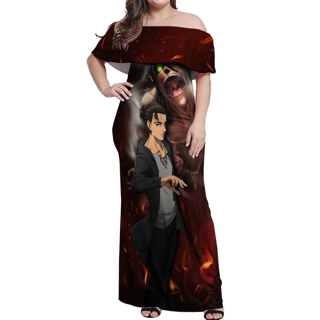 Eren Yeager - AOT Final Season Anime Off Shoulder Maxi Dress Attack On Titan