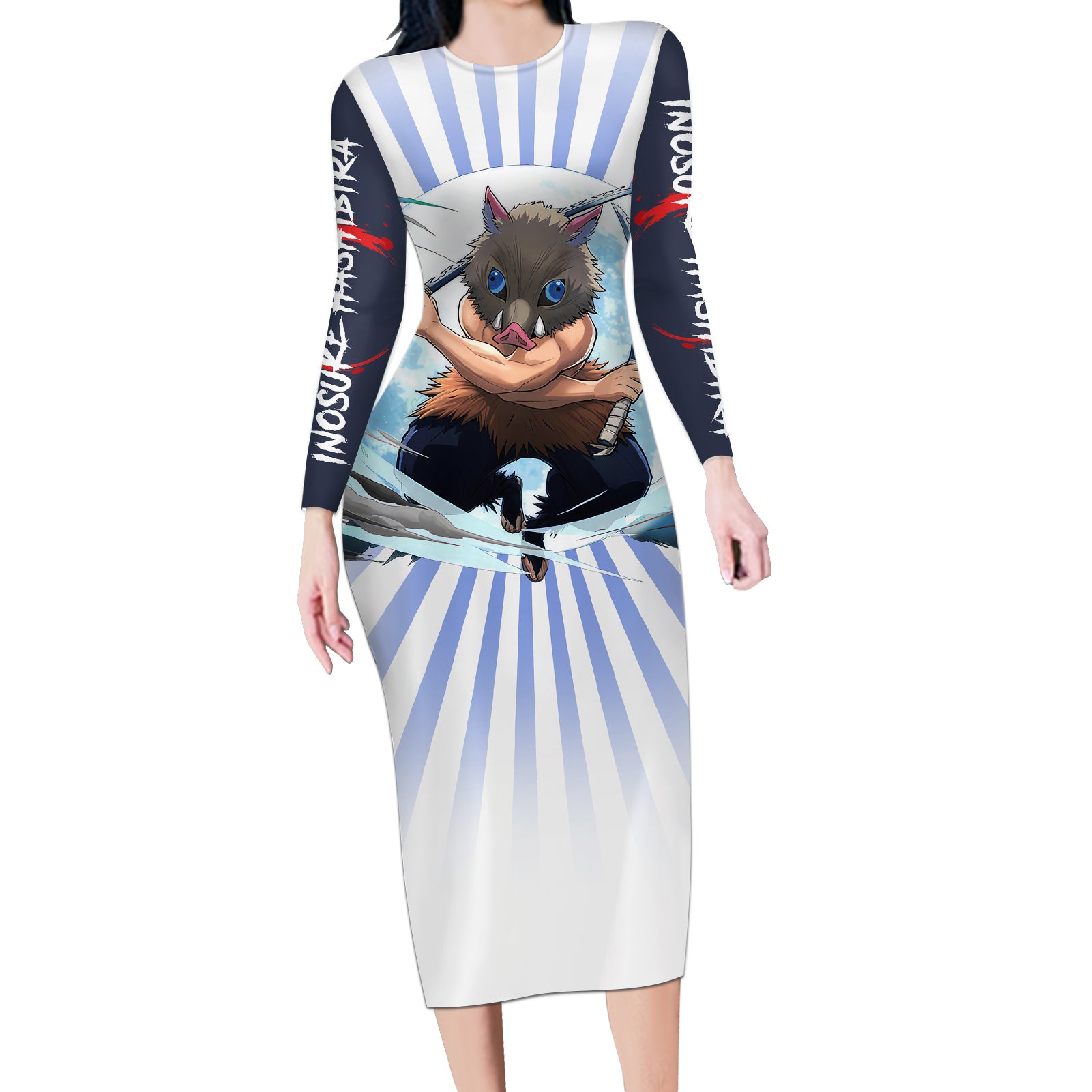 Inosuke Hashibira Long Sleeve Bodycon Dress Demon Slayer