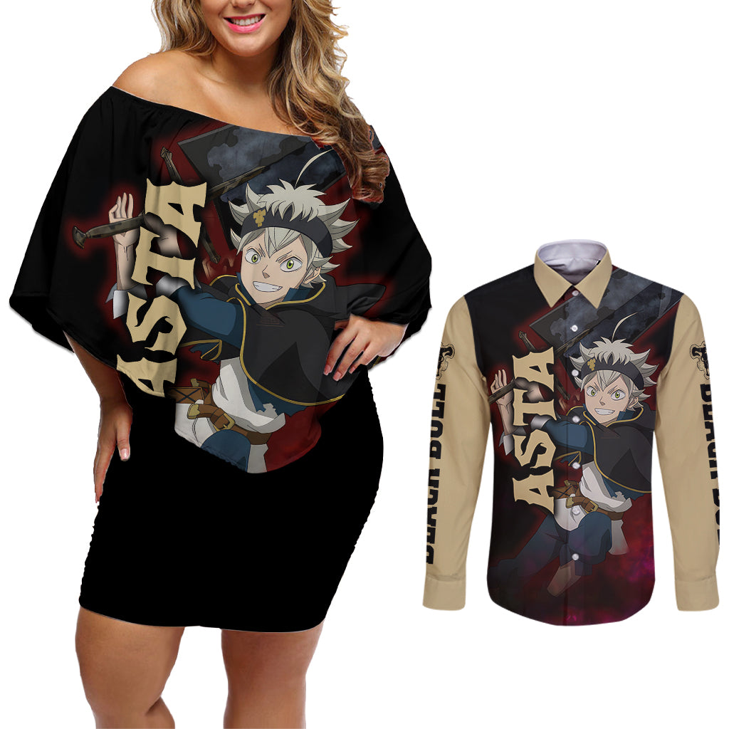 Black Bull Devil Asta - Anime Couples Matching Off Shoulder Short Dress and Long Sleeve Button Shirt Black Clover Anime