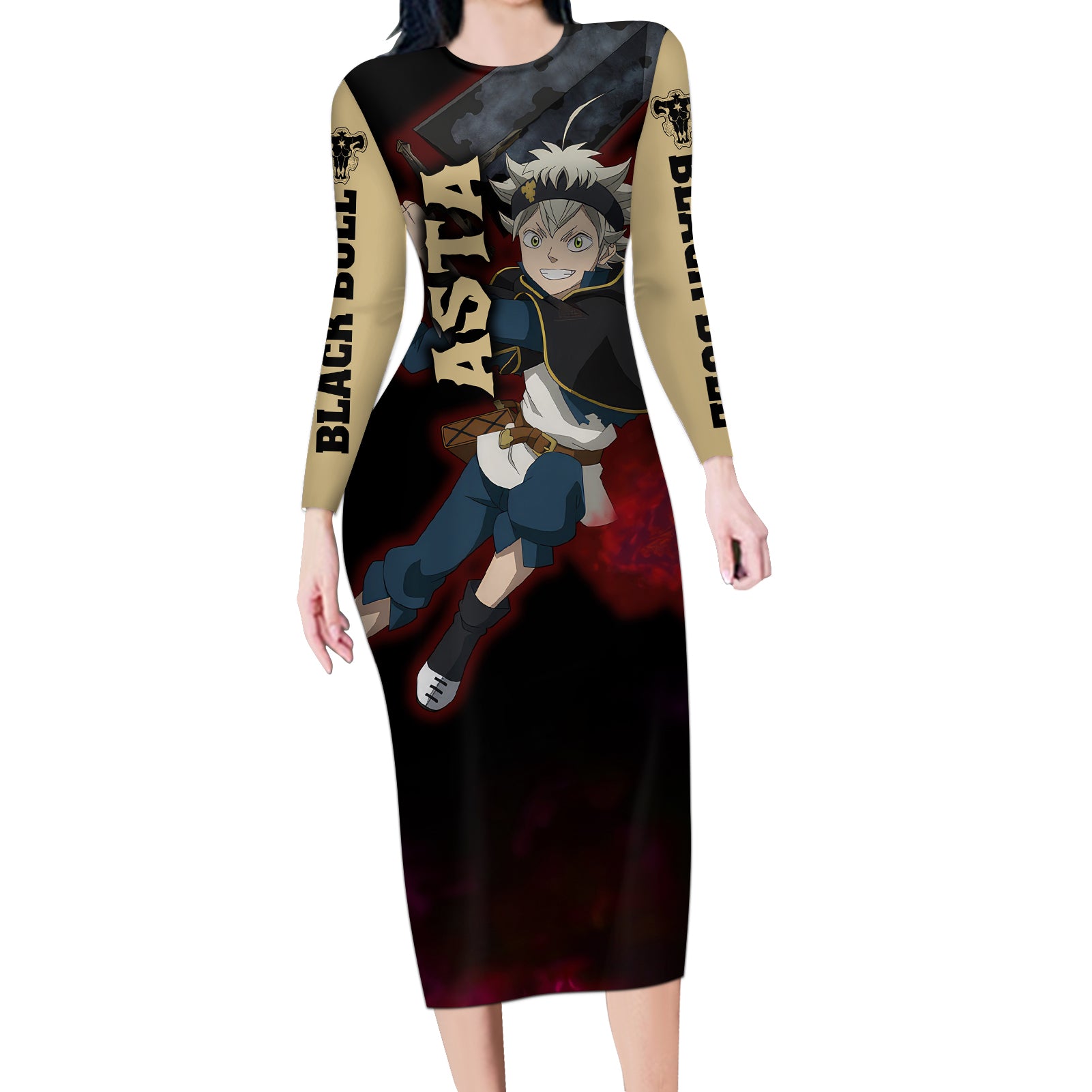 Black Bull Devil Asta - Anime Long Sleeve Bodycon Dress Black Clover Anime