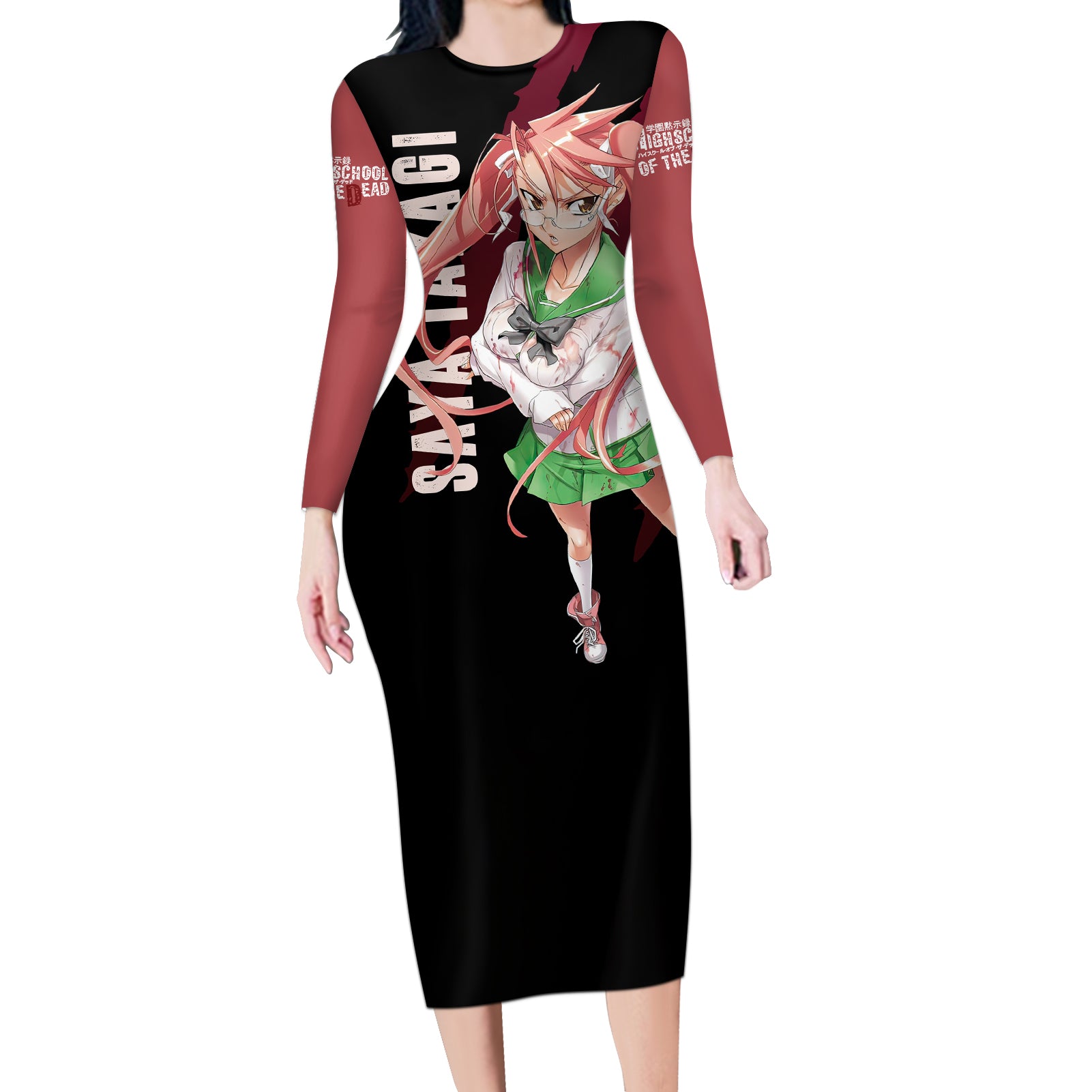 Saya Takagi Long Sleeve Bodycon Dress Highschool Of Dead