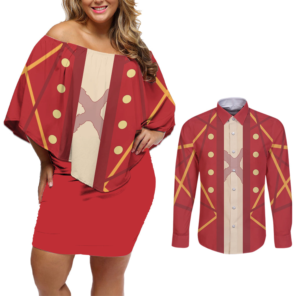 Luffy Couples Matching Off Shoulder Short Dress and Long Sleeve Button Shirt One Piece