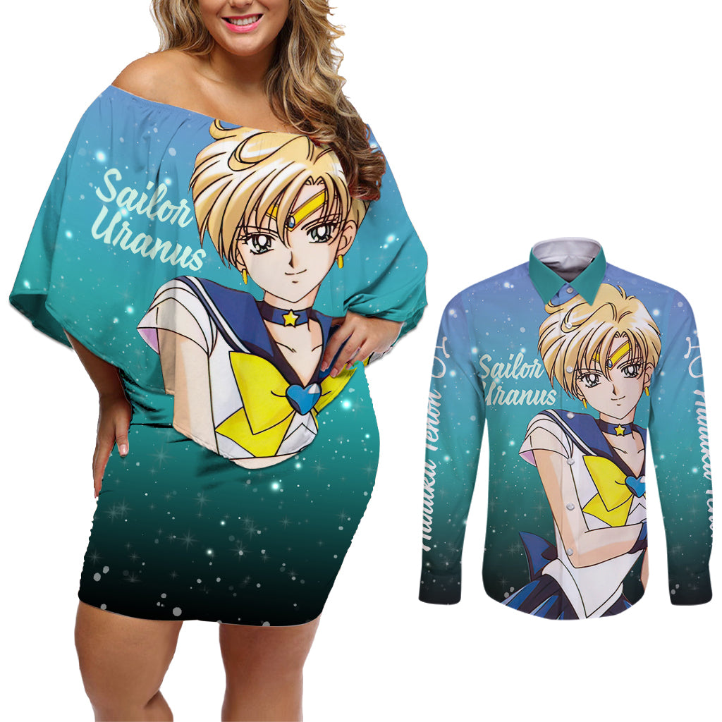 Haruka Tenoh Couples Matching Off Shoulder Short Dress and Long Sleeve Button Shirt Sailor Uranus Sailor Moon Anime