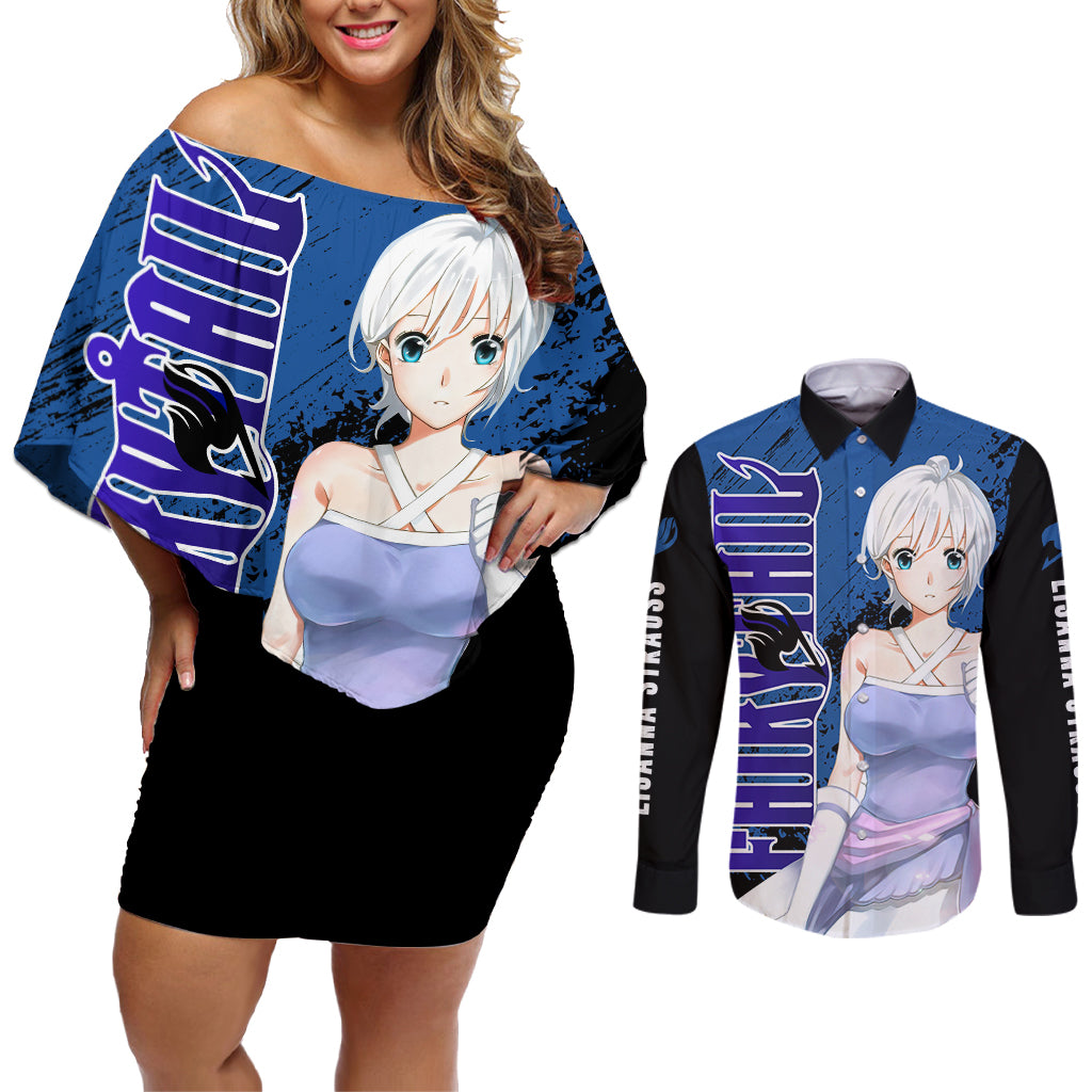 Lisanna Strauss Couples Matching Off Shoulder Short Dress and Long Sleeve Button Shirt Fairy Tail