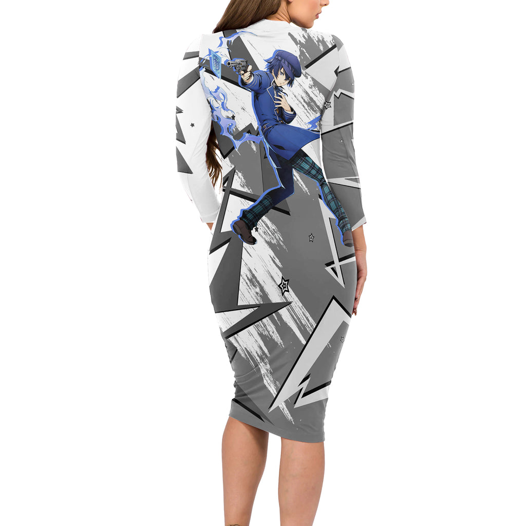 Naoto Shirogane Persona Long Sleeve Bodycon Dress Anime Mix Polygon Cyber Style