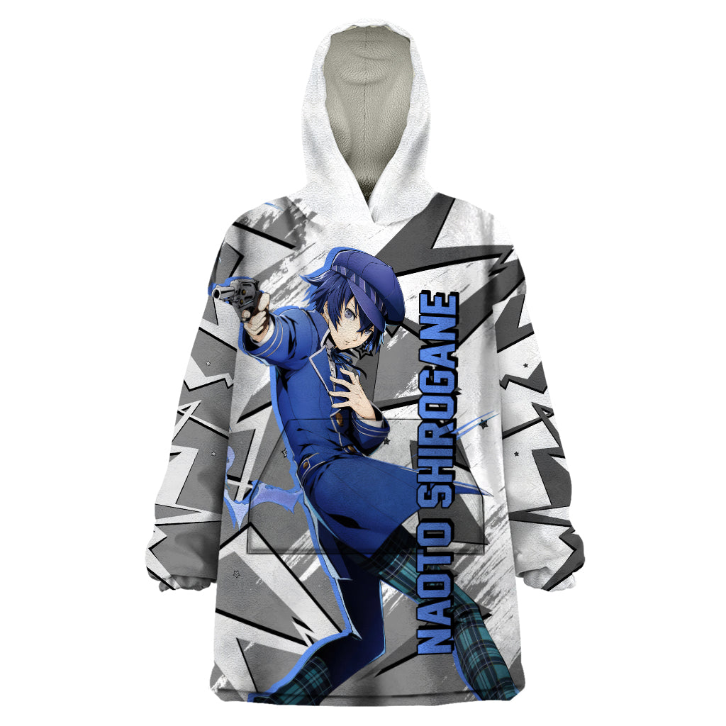Naoto Shirogane Persona Wearable Blanket Hoodie Anime Mix Polygon Cyber Style