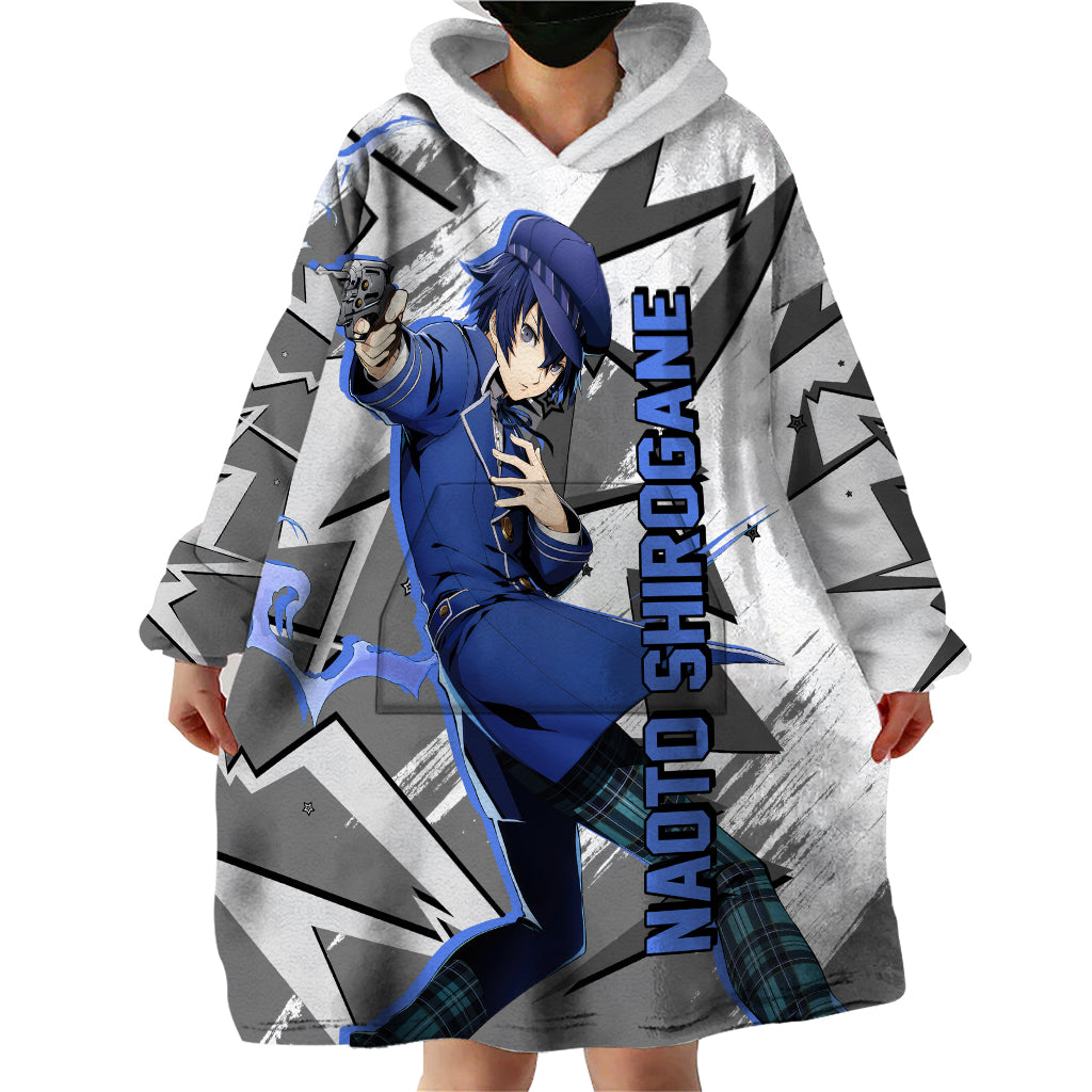 Naoto Shirogane Persona Wearable Blanket Hoodie Anime Mix Polygon Cyber Style
