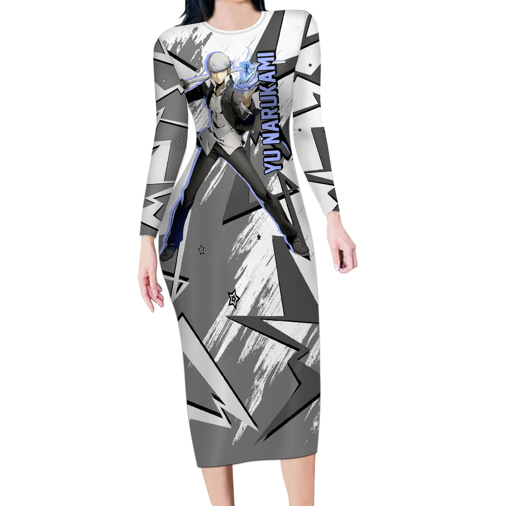 Yu Narukami Persona Long Sleeve Bodycon Dress Anime Mix Polygon Cyber Style